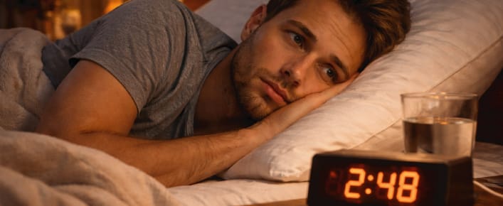 Ambiente noturno com luz suave e rotina calma, representando higiene do sono